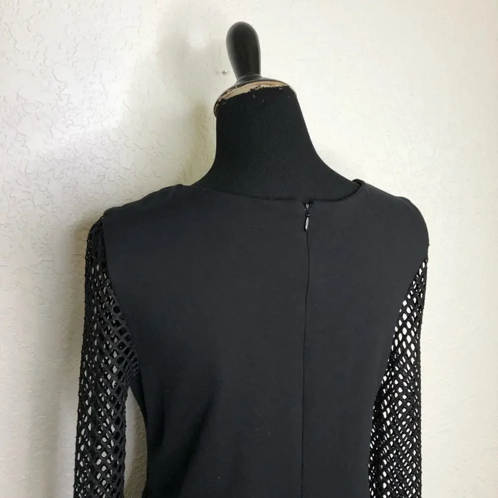 Betsey Johnson black long mesh sleeve sheath dress size 12